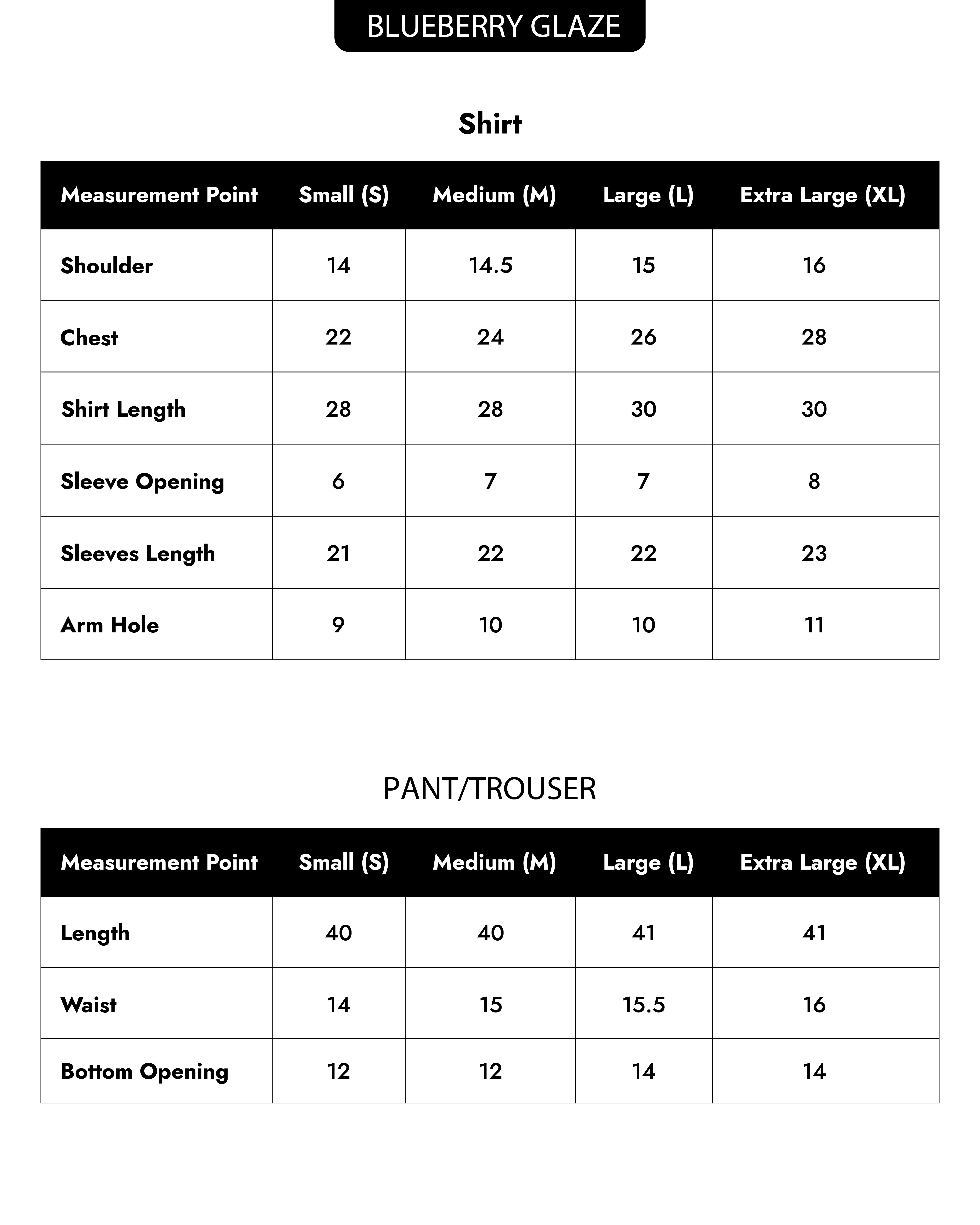 Blueberry Glaze Size Chart